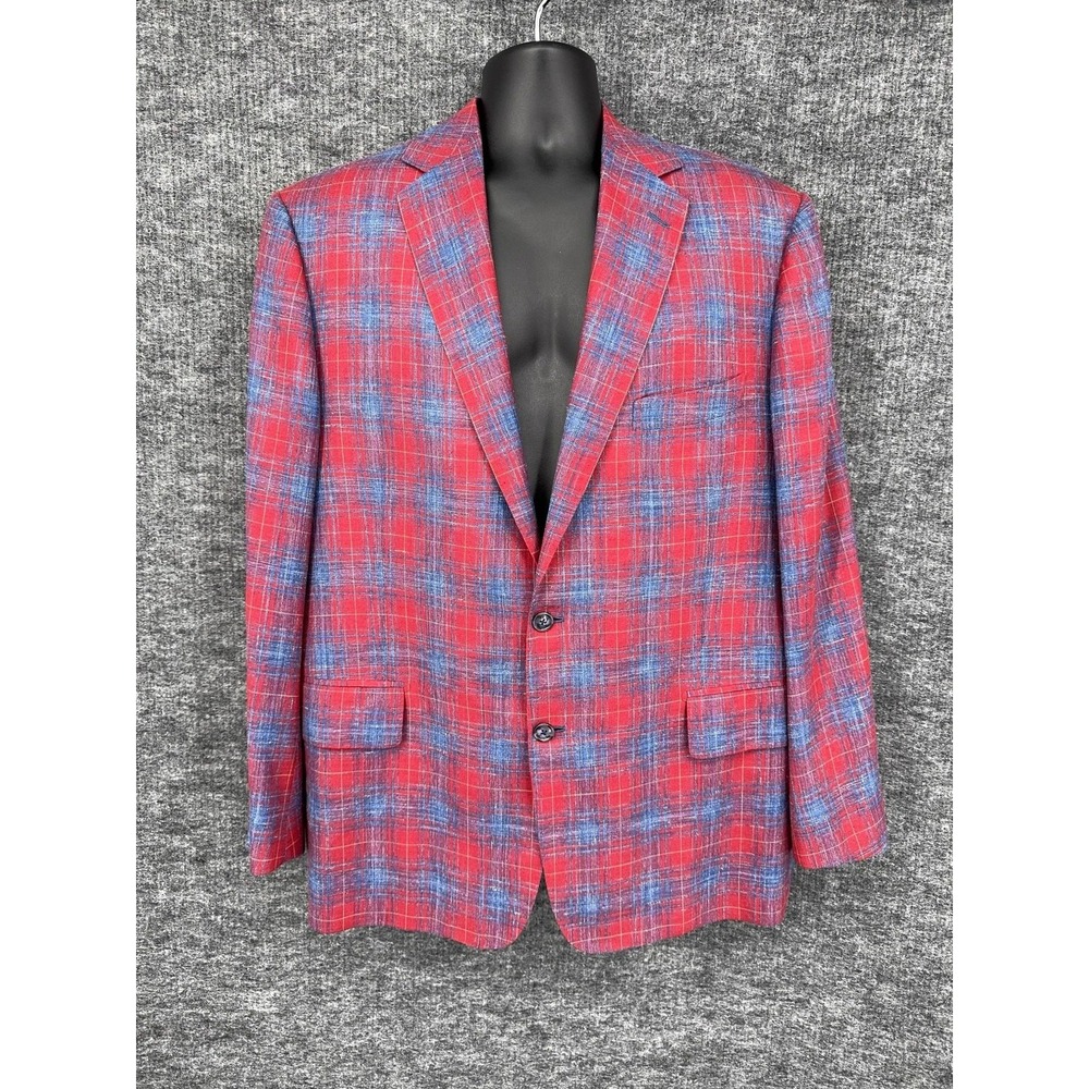 Harry Rosen Blazer Mens 50 Red Blue Plaid Sport Coat Jacket Bespoke Tailoring